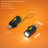 Mini Flashlight USB C LED Light Brightness 210 Lumens Get Power From Phone/Power Bank Small Size