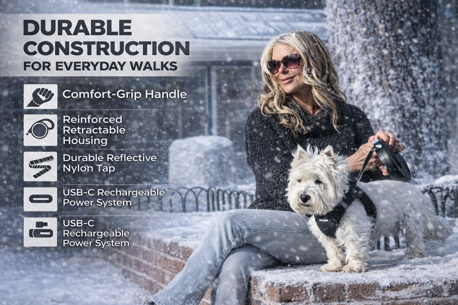 Heated Dog Leash for Winter Walks - Rechargeable Warm Grip & Weather Resistant Design