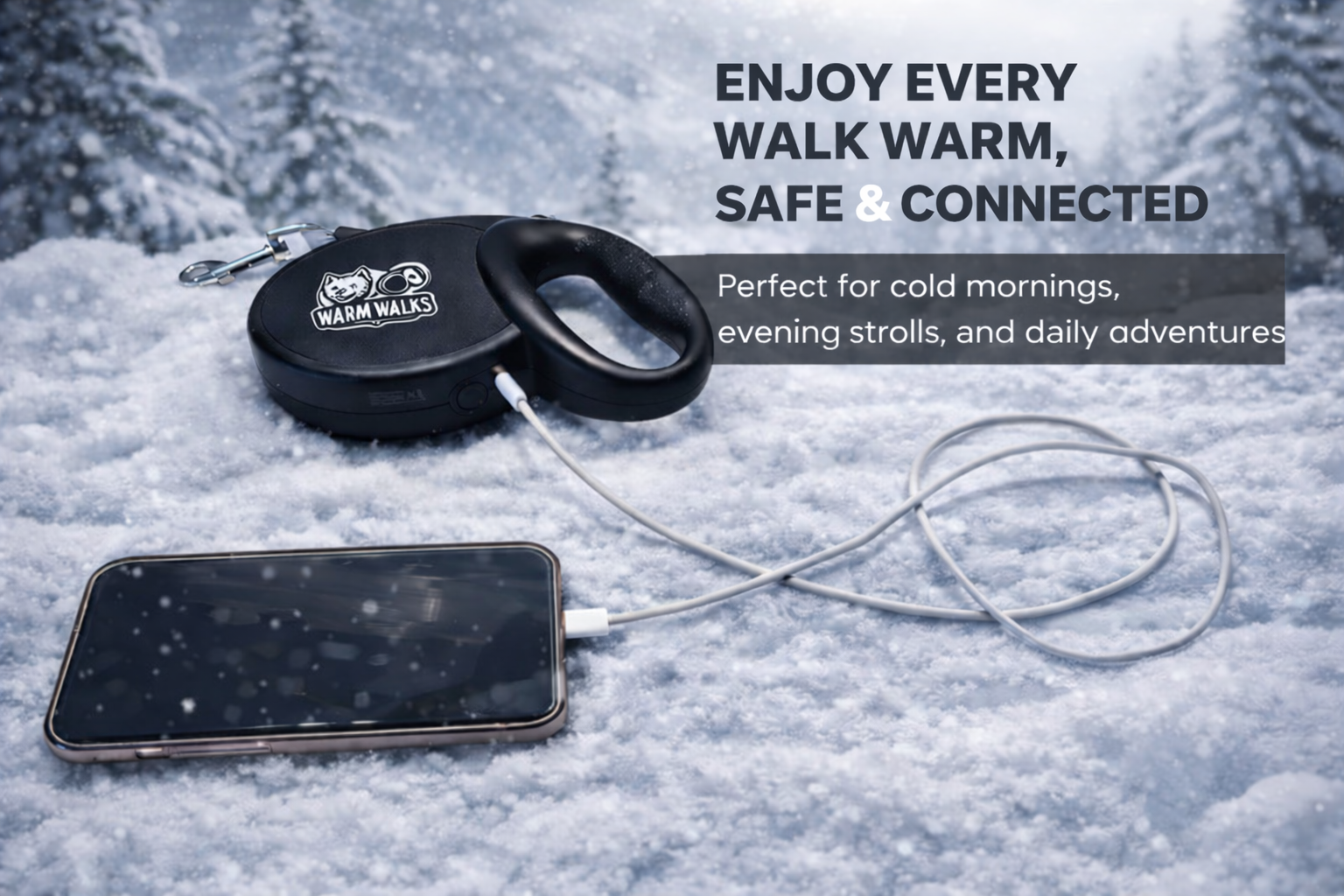 Heated Dog Leash for Winter Walks - Rechargeable Warm Grip & Weather Resistant Design