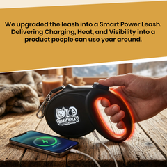 Smart 2-in-1 Heated Dog Leash with Power Bank - Rechargeable Leash with Phone Charging Port & Comfortable Warm Grip