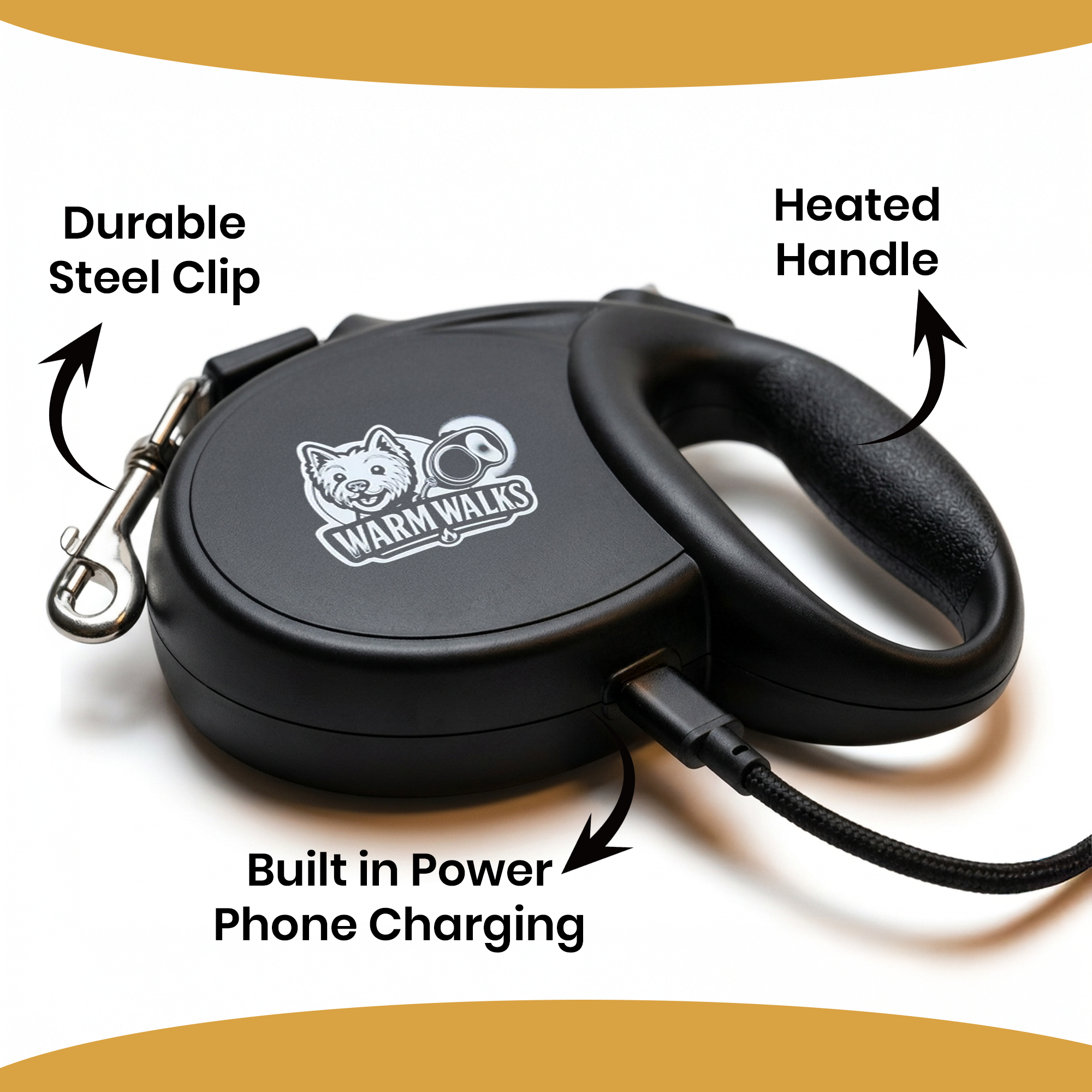 Smart 2-in-1 Heated Dog Leash with Power Bank - Rechargeable Leash with Phone Charging Port & Comfortable Warm Grip