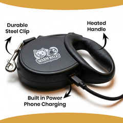 Smart 2-in-1 Heated Dog Leash with Power Bank - Rechargeable Leash with Phone Charging Port & Comfortable Warm Grip